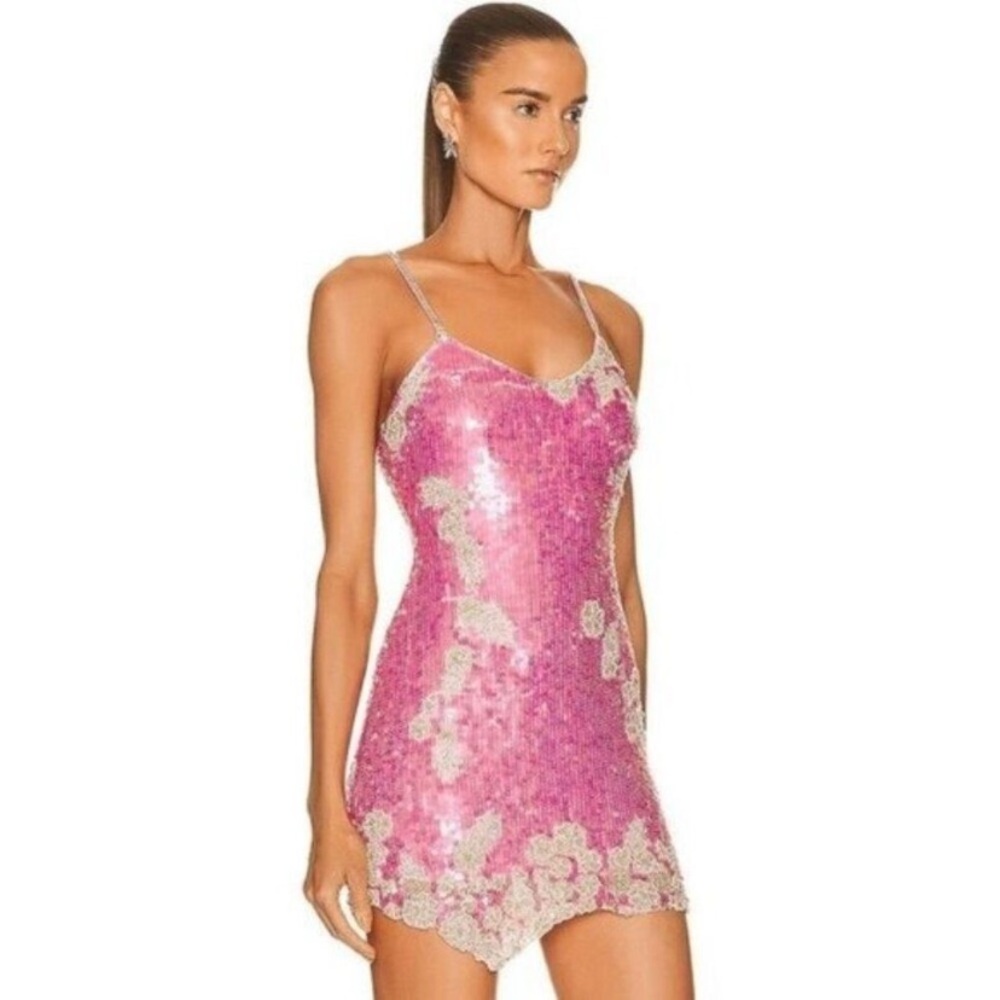 LoveShackFancy Pink Sequin Floral Mini Dress - Picture 6 of 15